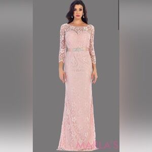 NWT Mayqueen Sonia lace 3/4 sleeve Dress with bling Embells  size M color pink